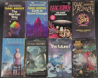 Lote de 8 libros de ciencia ficción antiguos de Isaac Asimov, novelas de bolsillo, historias de ciencia ficción de los años 80.