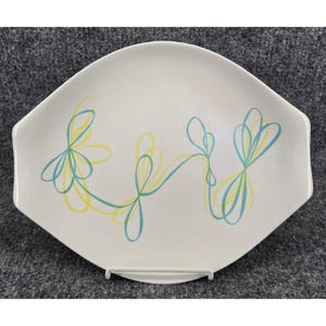 Vintage Russel Wright 'Gay Time' Melamin Serveringsfat Tea White Aqua Yellow MCM
