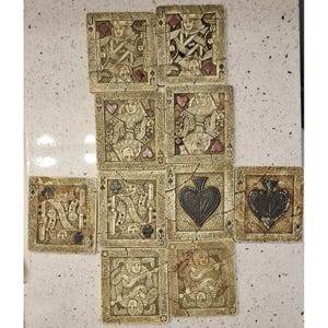Vintage set med 10 kakelplattor för spelkort, poker, spelkväll, kasino, man cave