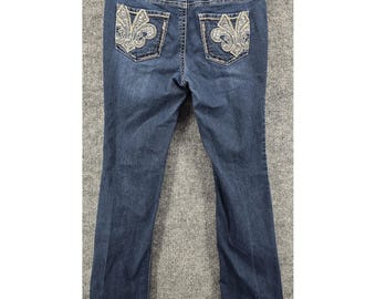Vtg Y2K Vanity Women's 28R Jeans Low Bootcut Fleur-de-lis Sequins Bling 32x31