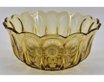 Vtg 70's Anchor Hocking FAIRFIELD Amber Gold 9"x4" szklana miska do serwowania Flower Mod