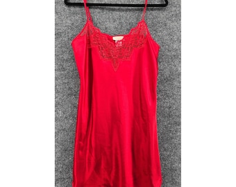 Vestido lencero vintage para mujer, talla M, rojo, satén, encaje, camisón, estilo años 90, romántico.