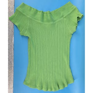 Vtg Energie Juniors XL Green Off Shoulder Top Shirt Fitted Ribbed Y2K Stretch image 2