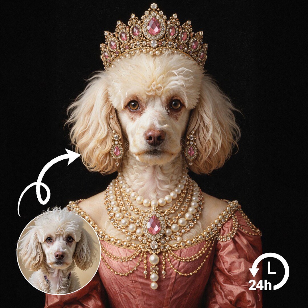 Custom Princess Pet Portrait, Royal Dog Painting From Photo ...
