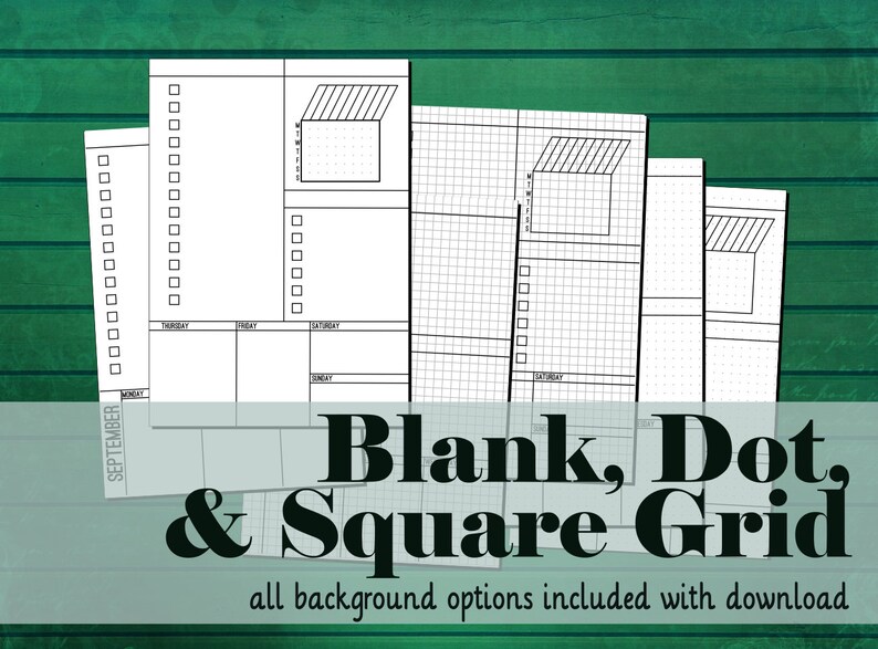 Weekly Lists & Boxes Planner Inserts A5 Printable Planner Bullet Journal Inspired Blank, Square, Dot Grids Week Layout Undated Wo2P image 3