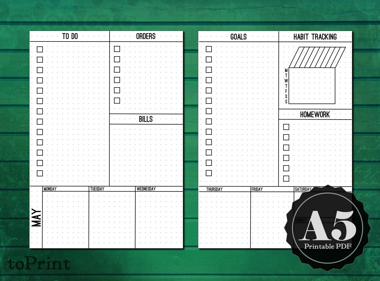 Customized Weekly Lists & Boxes Planner Inserts A5 Printable | Etsy