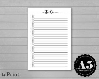 To Do List Planner Insert - A5 Printable Planner - Calligraphy Script Font Collection - To-Dos