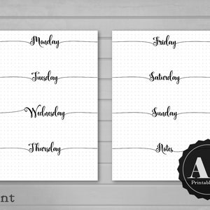 Printable Weekly Planner Inserts - A5 - Calligraphic Script - Bullet Journal Spread with Grids - Horizontal Week Layout Undated Wo2P - BuJo