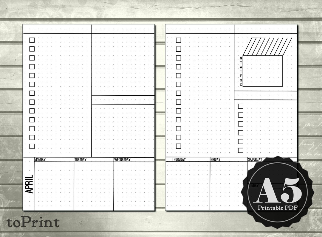 Weekly Lists Boxes Planner Inserts A5 Printable Planner Bullet
