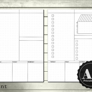 Weekly Lists & Boxes Planner Inserts A5 Printable Planner Bullet Journal Inspired Blank, Square, Dot Grids Week Layout Undated Wo2P image 1