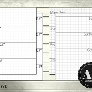 Weekly Grid Planner Inserts - A5 Printable Planner - Bullet Journal Spread in Square and Dot Grids - Horizontal Week Layout Undated Wo2P