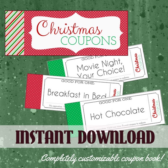 printable christmas coupon book easily customize instant etsy customizable coupon book