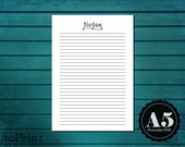 Notes Page Planner Insert - A5 Printable Planner Pages - Handwritten Font - Color and Decorate