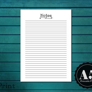Notes Page Planner Insert A5 Printable Planner Pages Handwritten Font Color and Decorate image 1
