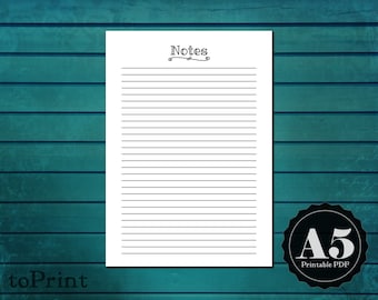 Notes Page Planner Insert - A5 Printable Planner Pages - Handwritten Font - Color and Decorate