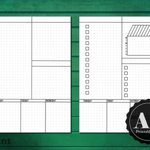 Op de afbeelding: Een printbare A5-weekplanner met een gestippelde rasterindeling. De planner heeft een sectie voor elke dag van de week, van maandag tot en met zondag, en een grotere sectie voor notities. De planner is gelabeld met "APRIL" en heeft een "toPrint"-logo onderaan.