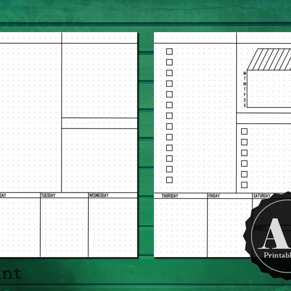 Weekly Lists & Boxes Planner Inserts - A5 Printable Planner - Bullet Journal Inspired - Blank, Square, Dot Grids - Week Layout Undated Wo2P