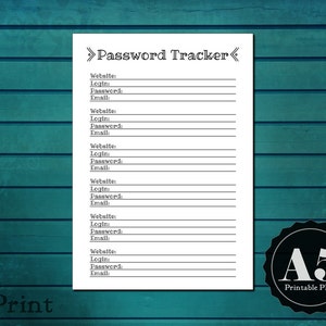 Password Tracker Planner Insert - A5 Printable Planner - Handwritten Font - Color and Decorate