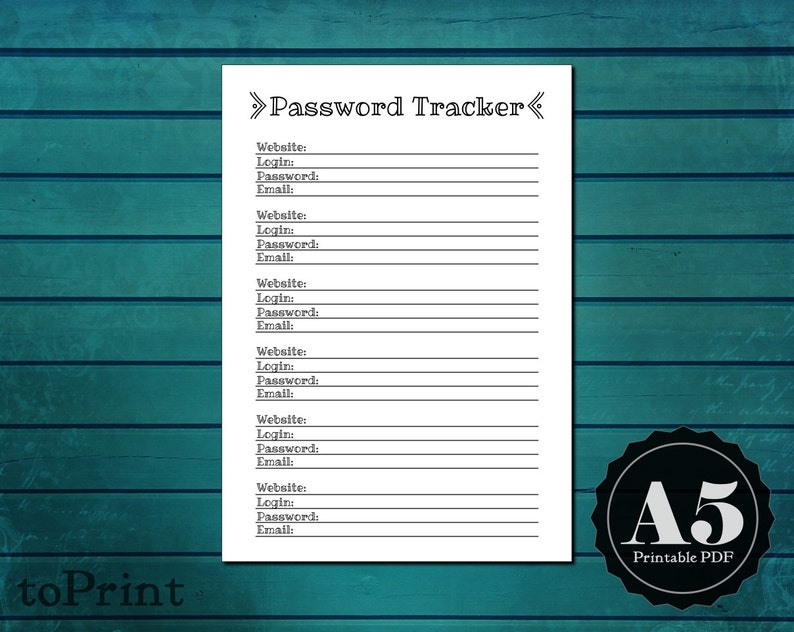 Password Tracker Planner Insert A5 Printable Planner Handwritten Font Color and Decorate image 1