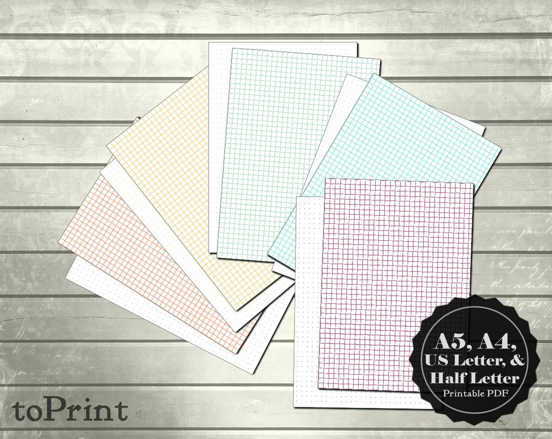 Colorful 5mm Plain Square Grid and Dot Grid Printable Planner Pages ...