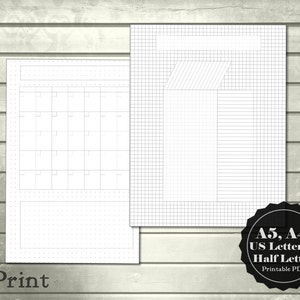 Grid and Dot Grid Planner Inserts with Blank Grids and 3 Spreads - Bullet Journal - A4 A5 US Letter and Half Letter Printable PDF