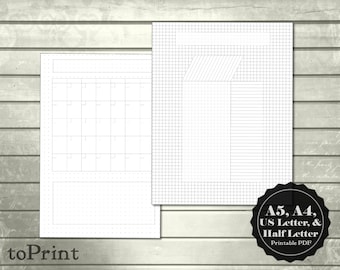 Grid and Dot Grid Planner Inserts with Blank Grids and 3 Spreads - Bullet Journal - A4 A5 US Letter and Half Letter Printable PDF