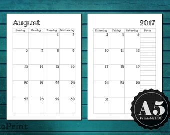Monthly Calendar Planner Inserts - A5 Printable Planner - Dated Month on Two Pages 2020 and 2021 - Mo2P - Handwritten Font - 24 month PDF