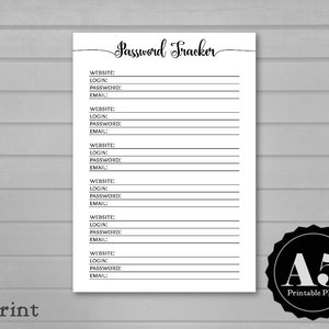 Password Tracker Planner Insert - A5 Printable Planner Page ...