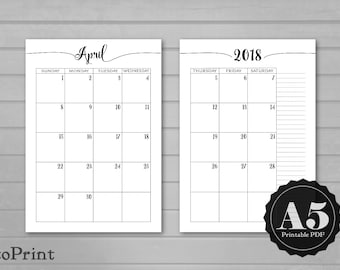 Monthly Calendar Planner Inserts - Calligraphic Script - A5 Printable Planner - Dated Month on Two Pages 2020 and 2021 - Mo2P Monthly PDF