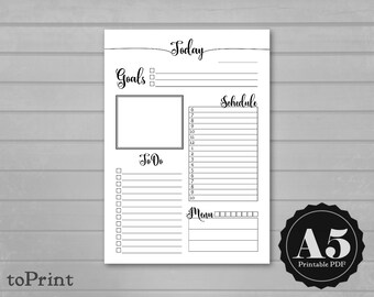 Daily Planner Insert - A5 Printable Planner Pages - Calligraphy Script - ToDos - DO1P Day on One Page - Today Insert Refill