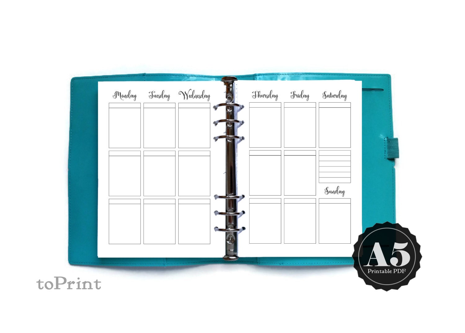 Weekly Box Planner Inserts - A5 Printable - Calligraphy Script Weekly ...
