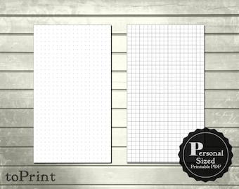 5mm Square Grid and Dot Grid Personal Size Printable Planner Pages - Bullet Journal - Personal Size Blank Grid Sheets Inserts PDF