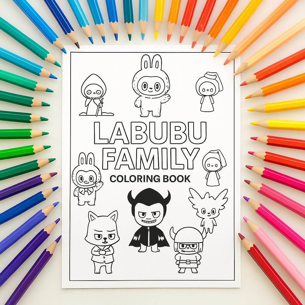 Labubu Coloring Pages: Family Tree, Monsters - 15 Page Printables (PDF ...