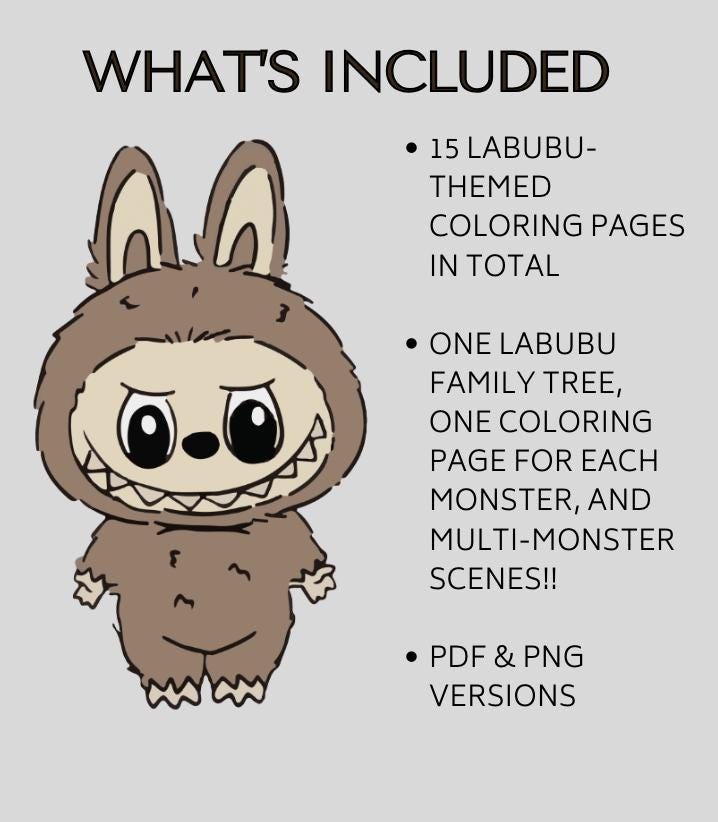 Labubu Coloring Pages: Family Tree, Monsters - 15 Page Printables (PDF ...