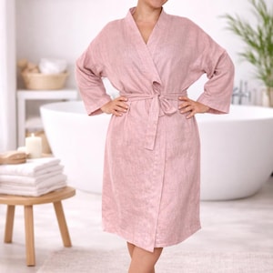 French Linen Robe & Hair Wrap Set | Loungewear | Luxury Relaxation Gift | Spa, Bridal, Hotel Robe | Universal size M/L