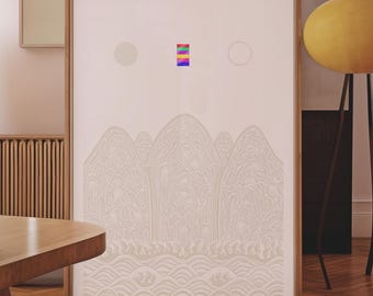 Irworobongdo Print, Minimalist Korean Ivory Wall Art, Monochrome Japandi Decor (Unframed)