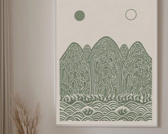Irworobongdo Print, Sage Green Korean Minimalist Wall Art (Unframed)