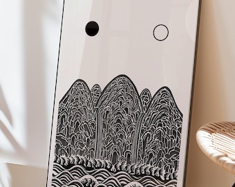 Irworobongdo Framed Art, Korean Minimalist Sun Moon Wall Decor (Ready to Hang)