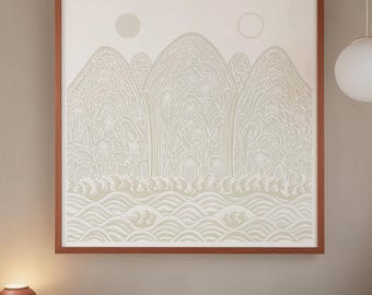 Framed Irworobongdo Print, Korean Minimalist Sun Moon Mountains Wall Art