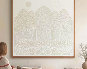 Minimalist Irworobongdo Print, Korean Sun Moon Art, Square Abstract Wall Decor