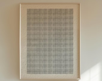 Korean Geometric Print, Minimalist White Grid Wall Art, Framed Archival Paper Decor