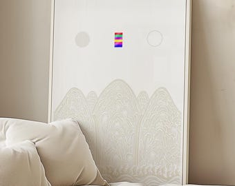 Irworobongdo Framed Art, Korean Minimalist Decor, Monochrome Sun Moon Peaks (Ready to Hang)