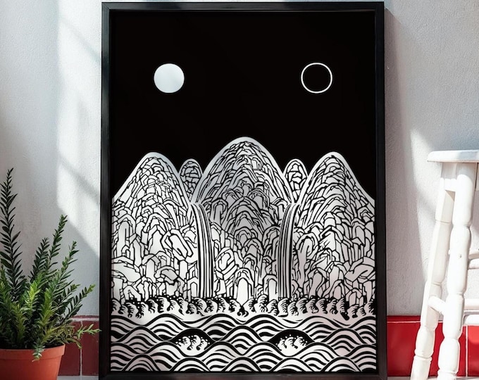Modern Korean Landscape Poster (Irworobongdo) – Minimalist Peace, Tradition & Good Energy | Minimalism | Printable Art | Digital Download