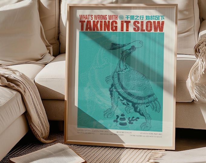 Korean Wall Art / Modern & Vintage Art / Taking It Slow – Korean Folk Art Style Turtle Poster / Digital Download