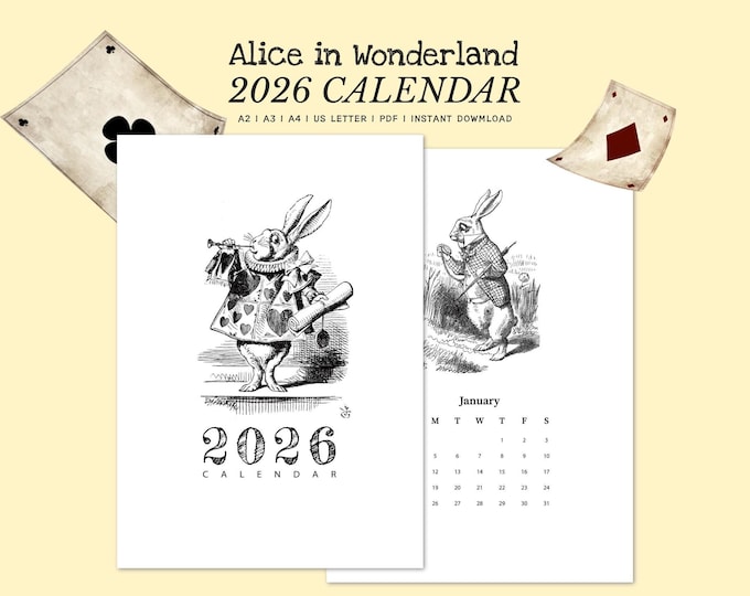 Alice in wonderland Printable Calendar 2026 / vintage Calendar A2 I A3 I A4 I US Letter Instant Download 2026 Calendar Printable PDF