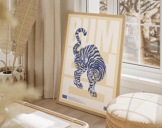 Korean Poster / Modern & Vintage Korean Tiger Poster Inspired by Minhwa / Poetic, Reflective, Calm / Digital Download
