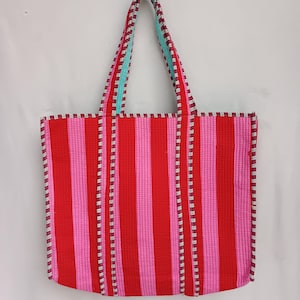 Block Print Quilted Cotton Tote Bag Eco Friendly Sustainable Sturdy Grocery Shopping Tote Bag Handmade Boho Bag Quilted Tote Bag Travel  Bag