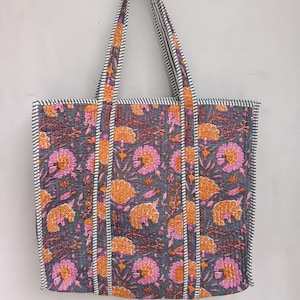 Floral Print Cotton Tote Bag, Eco Friendly Sustainable Sturdy Grocery Shopping Tote Bag Handmade Boho tote Bag Quilted Tote Bag Market Bag