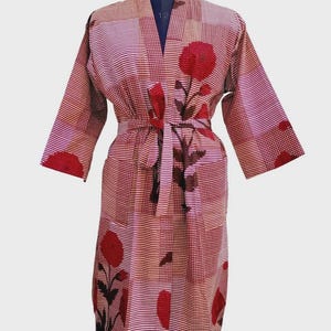 Handcrafted Indian Kimono Dress, Floral Print Cotton Kimono, Vintage Style Long Robe, Lightweight Summer Wrap, Bohemian Cotton Kimono Dress