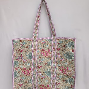 Cotton Quilted Floral Shoulder Bag Block multy colour Print Tote Bag Boho Beach Handbag for Women Lightweight Cotton  Bag ,Handmade Bag